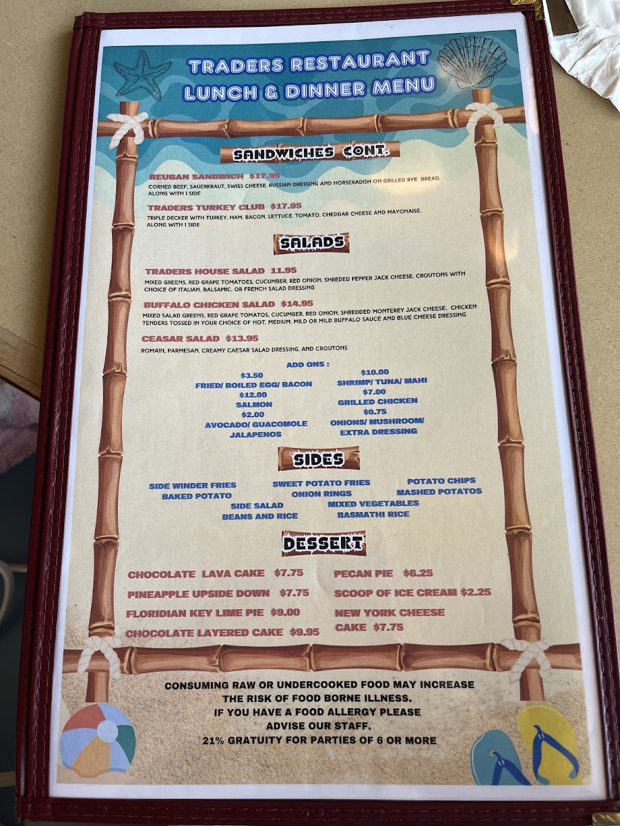 Traders Restaurant & Tiki Lounge Menu - Image 2